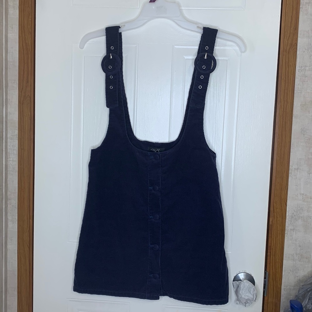 FOREVER 21 Corduroy Buckle Straps Overall Suspender Mini Dress size M Navy Blue - Picture 2 of 9
